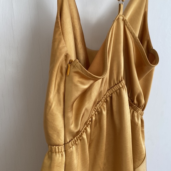 Selfie Leslie Belted Satin Cowl Neck Dress - Mustard - Picture 8 of 14